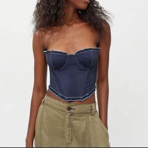 URBAN OUTFITTERS blue strapless corset with turquoise trim